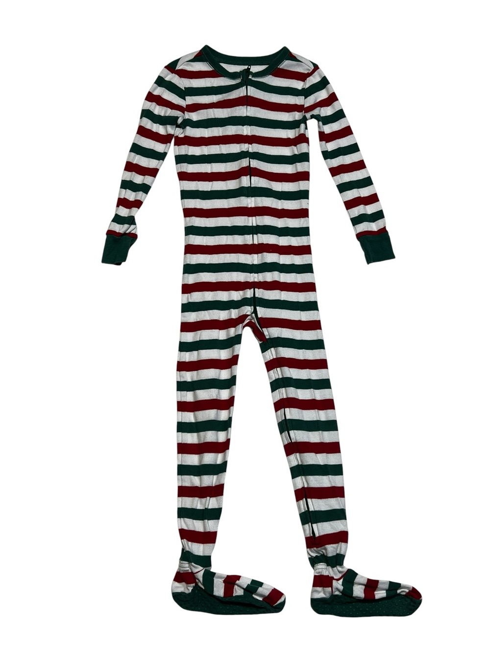 Old Navy Red, Green &‎ White Striped Footed One-Piece Pajamas